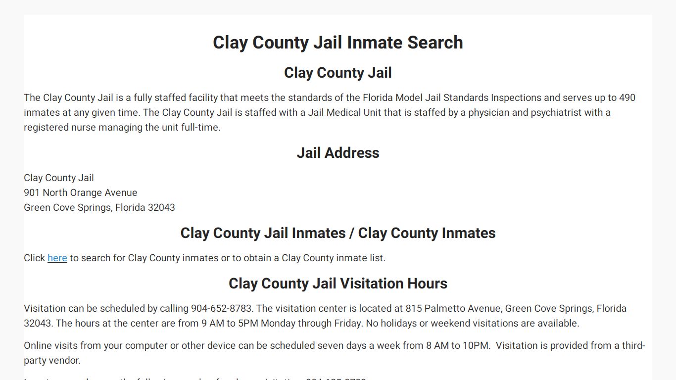 Clay County Jail Inmate Search - Florida Prison Inmate Search